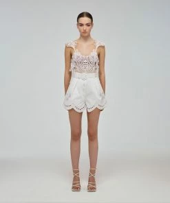 Self-portrait Swim & Resort White Broderie Scallop Canvas Short