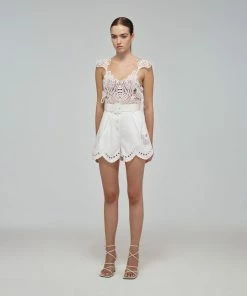 Self-portrait Swim & Resort White Broderie Scallop Canvas Short