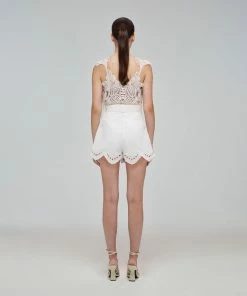 Self-portrait Swim & Resort White Broderie Scallop Canvas Short