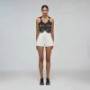 Self-portrait Monochrome Macrame Lace Canvas Playsuit