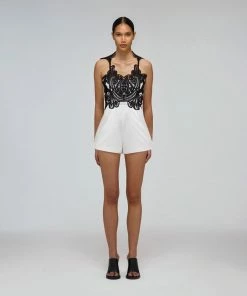 Self-portrait Monochrome Macrame Lace Canvas Playsuit