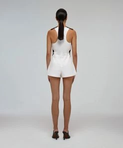 Self-portrait Monochrome Macrame Lace Canvas Playsuit