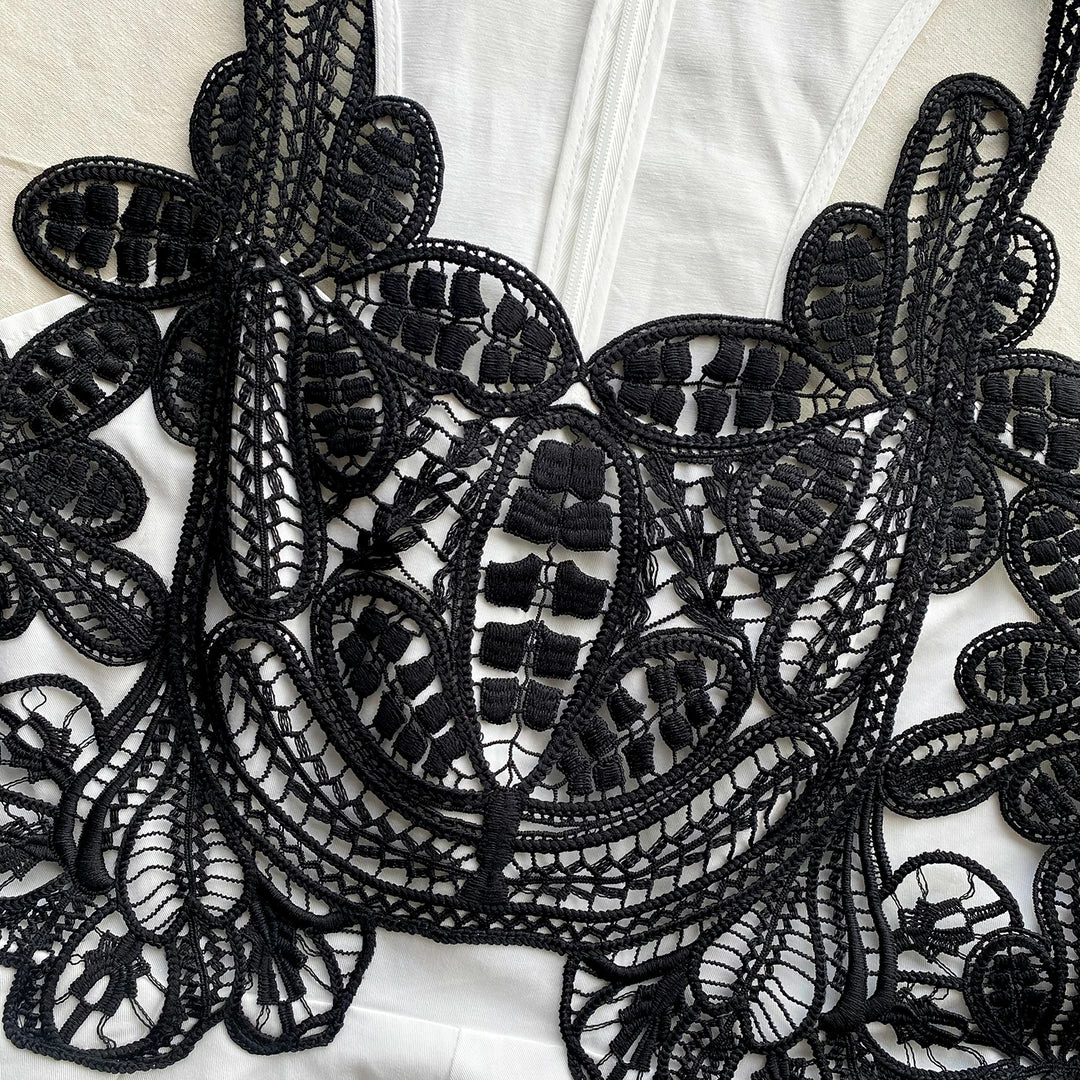 Self-portrait Monochrome Macrame Lace Canvas Playsuit