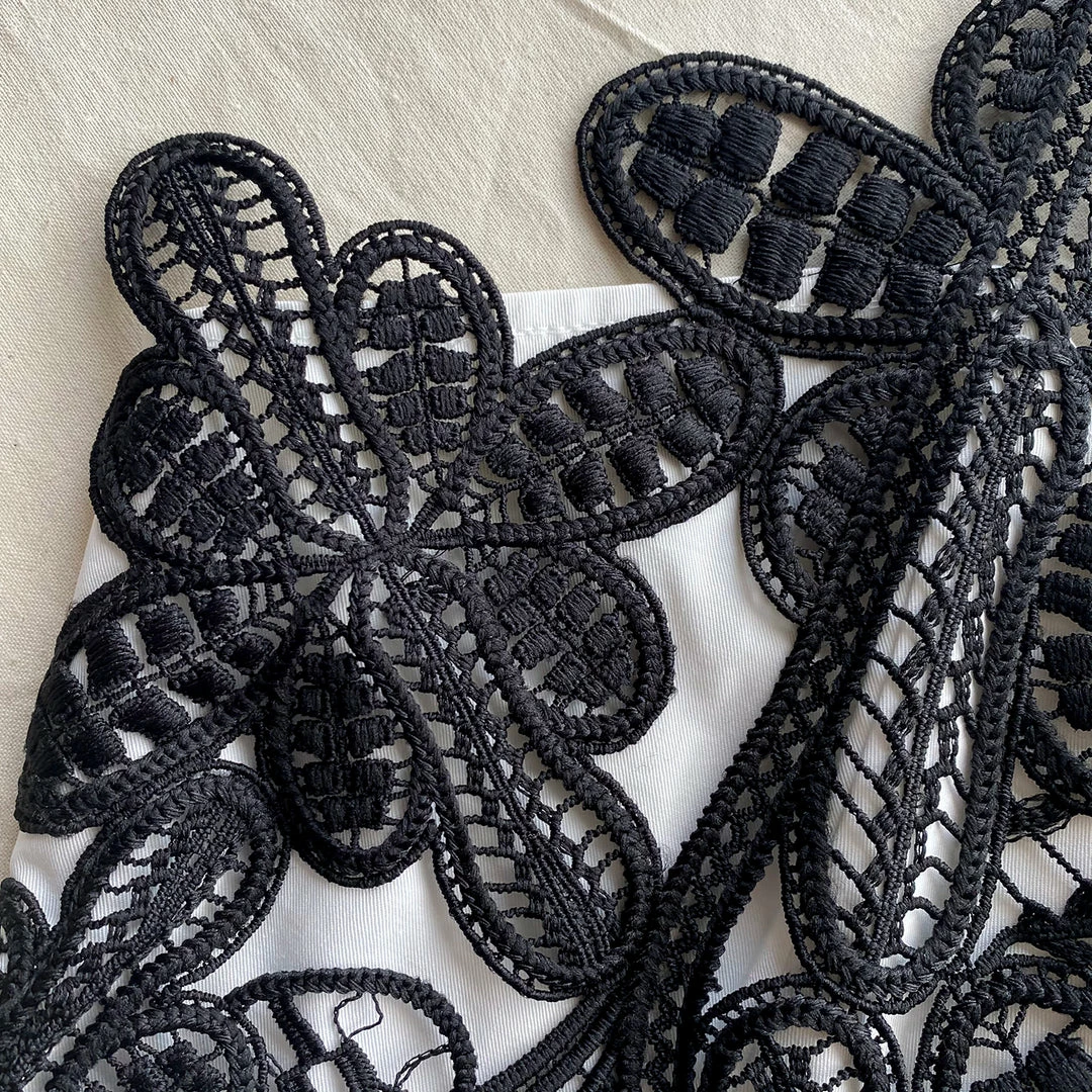 Self-portrait Monochrome Macrame Lace Canvas Playsuit