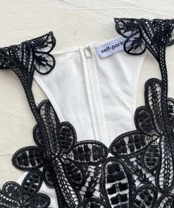 Self-portrait Monochrome Macrame Lace Canvas Playsuit