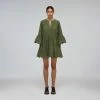 Self-portrait Khaki Broderie Organic Cotton Mini Dress