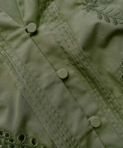 Self-portrait Khaki Broderie Organic Cotton Mini Dress