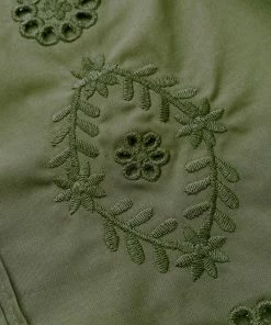 Self-portrait Khaki Broderie Organic Cotton Mini Dress