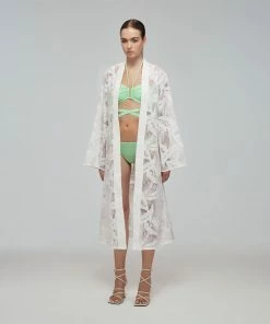 Self-portrait White Tropical Leaf Embroidered Kaftan Swim & Resort