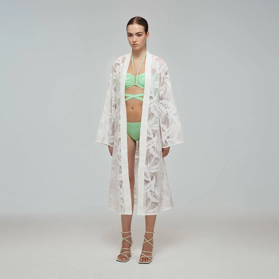 Self-portrait White Tropical Leaf Embroidered Kaftan Swim & Resort