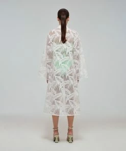 Self-portrait White Tropical Leaf Embroidered Kaftan Swim & Resort