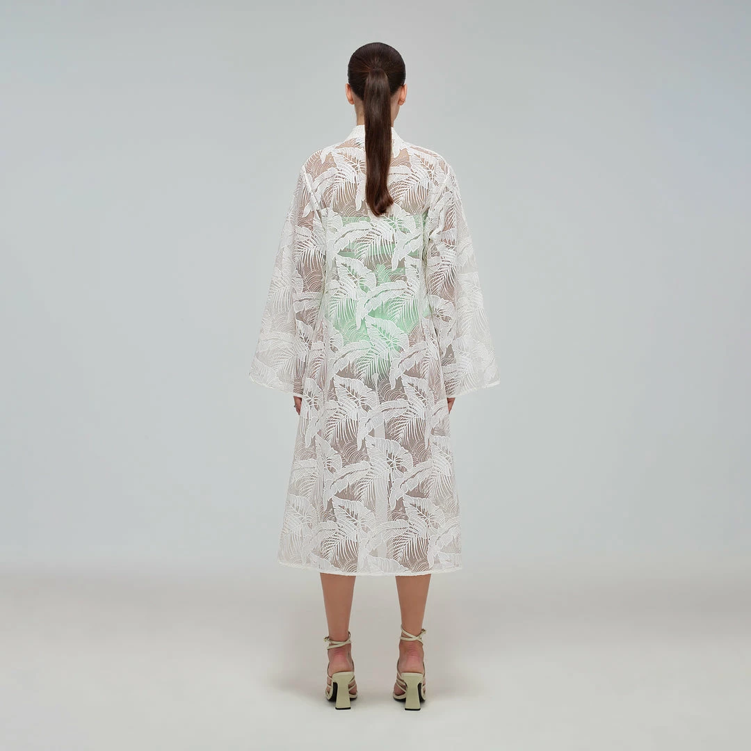 Self-portrait White Tropical Leaf Embroidered Kaftan Swim & Resort