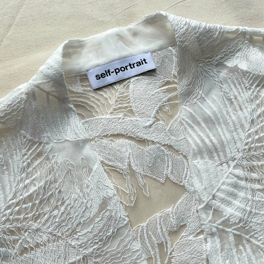 Self-portrait White Tropical Leaf Embroidered Kaftan Swim & Resort