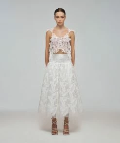 Self-portrait White Tropical Leaf Embroidered Midi Skirt Swim & Resort