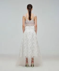 Self-portrait White Tropical Leaf Embroidered Midi Skirt Swim & Resort