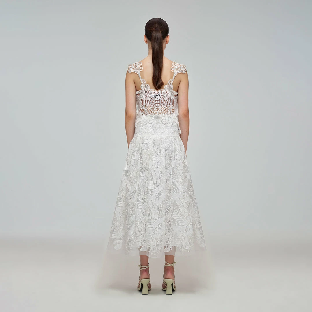 Self-portrait White Tropical Leaf Embroidered Midi Skirt Swim & Resort