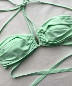 Self-portrait Spearmint Halter Neck Bikini Top