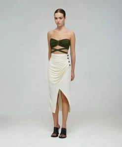 Self-portrait Swim & Resort Khaki Bandeau Bikini Top