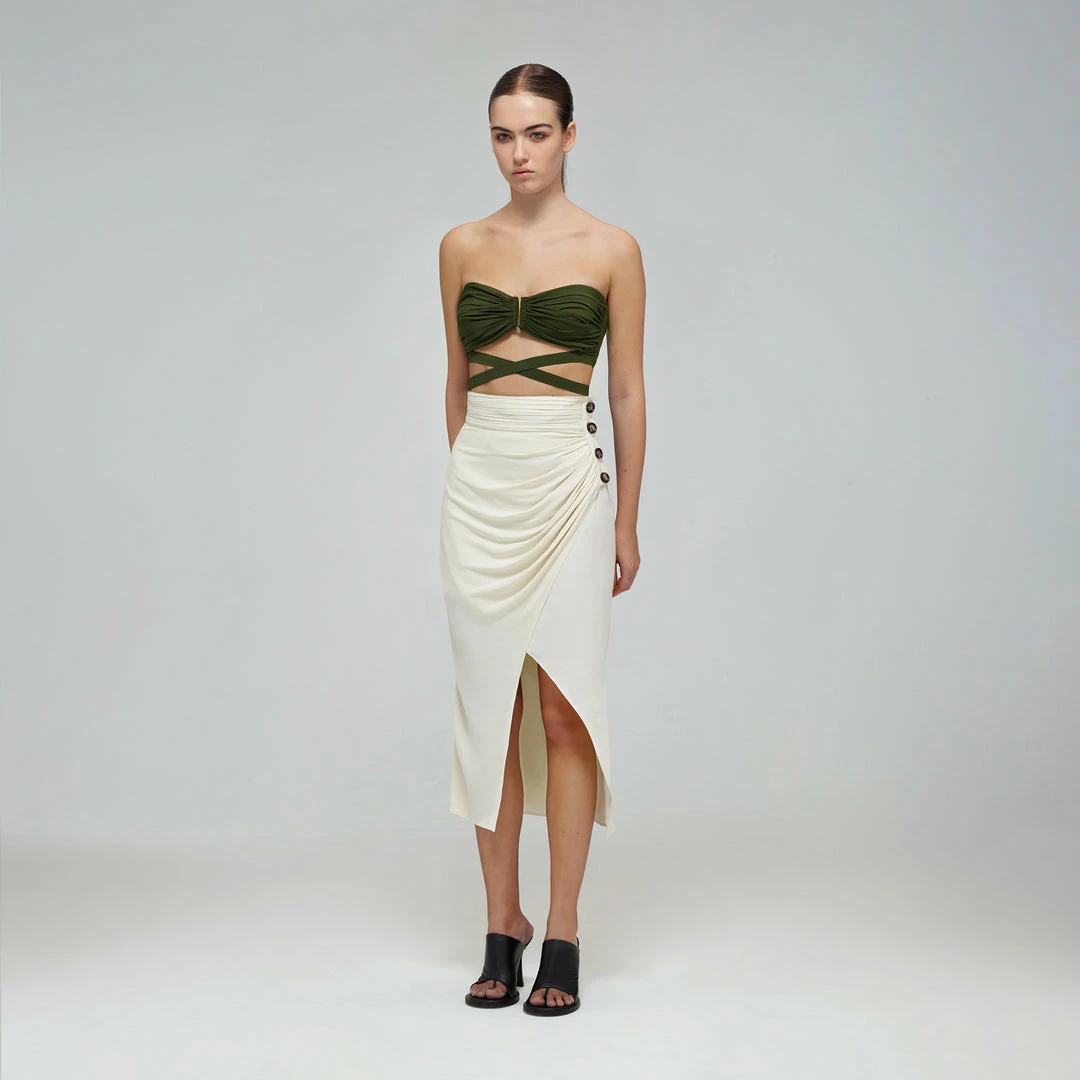 Self-portrait Swim & Resort Khaki Bandeau Bikini Top