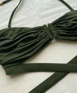 Self-portrait Swim & Resort Khaki Bandeau Bikini Top