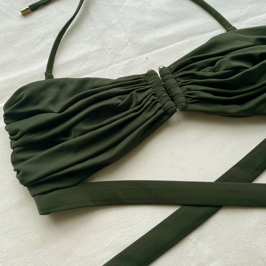 Self-portrait Swim & Resort Khaki Bandeau Bikini Top