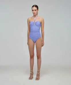 Self-portrait Lilac Halter Neck Swimsuit