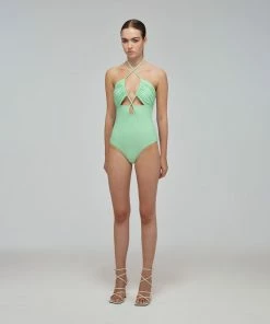 Self-portrait Spearmint Cut Out Halter Neck Swimsuit Swim & Resort