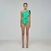 Self-portrait Mint Brushstroke One Shoulder Swimsuit Swim & Resort