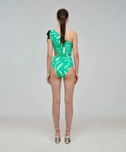 Self-portrait Mint Brushstroke One Shoulder Swimsuit Swim & Resort