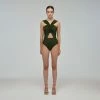 Self-portrait Khaki Cut Out Swimsuit