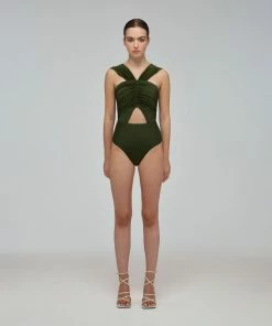 Self-portrait Khaki Cut Out Swimsuit