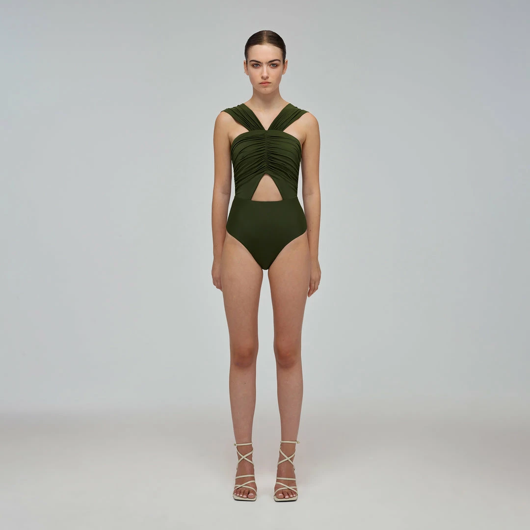 Self-portrait Khaki Cut Out Swimsuit