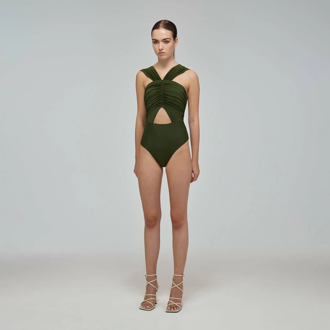 Self-portrait Khaki Cut Out Swimsuit