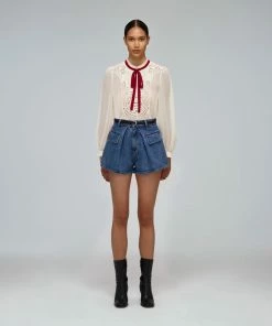 Self-portrait Blue Denim Shorts