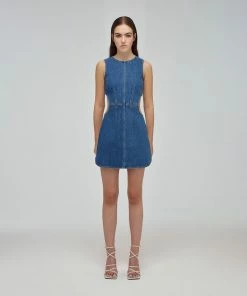 Self-portrait Blue Denim Cut Out Mini Dress READY TO WEAR