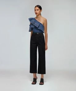 Self-portrait Blue Denim Asymmetric Frill Top