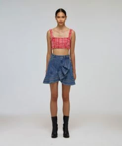 Self-portrait READY TO WEAR Blue Denim Frill Mini Skirt