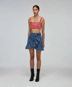 Self-portrait READY TO WEAR Blue Denim Frill Mini Skirt