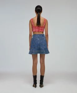 Self-portrait READY TO WEAR Blue Denim Frill Mini Skirt