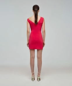 Self-portrait Fuchsia Jersey Gathered Asymmetric Mini Dress READY TO WEAR