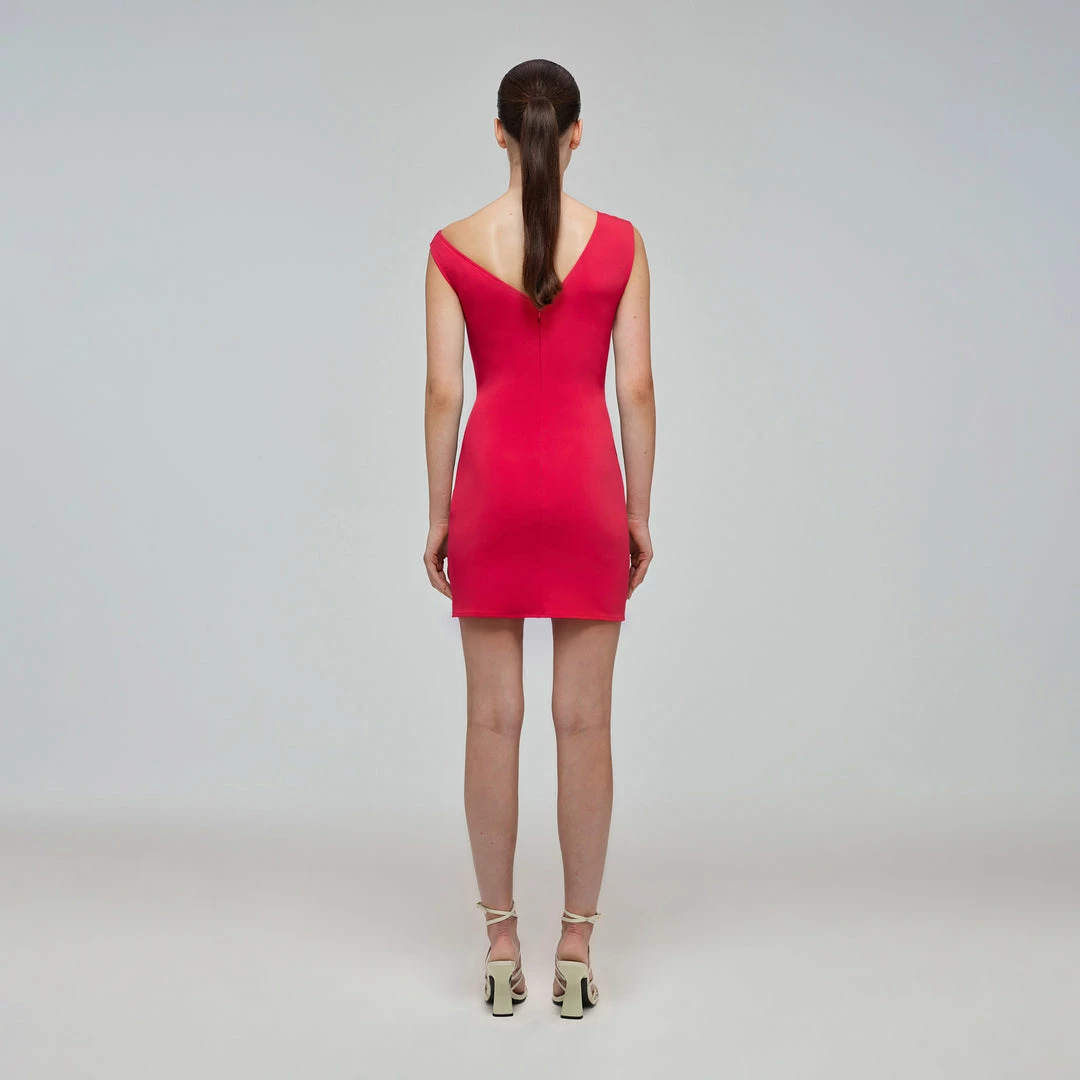 Self-portrait Fuchsia Jersey Gathered Asymmetric Mini Dress READY TO WEAR