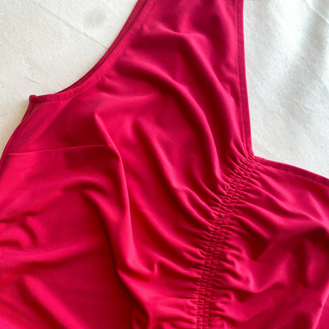 Self-portrait Fuchsia Jersey Gathered Asymmetric Mini Dress READY TO WEAR