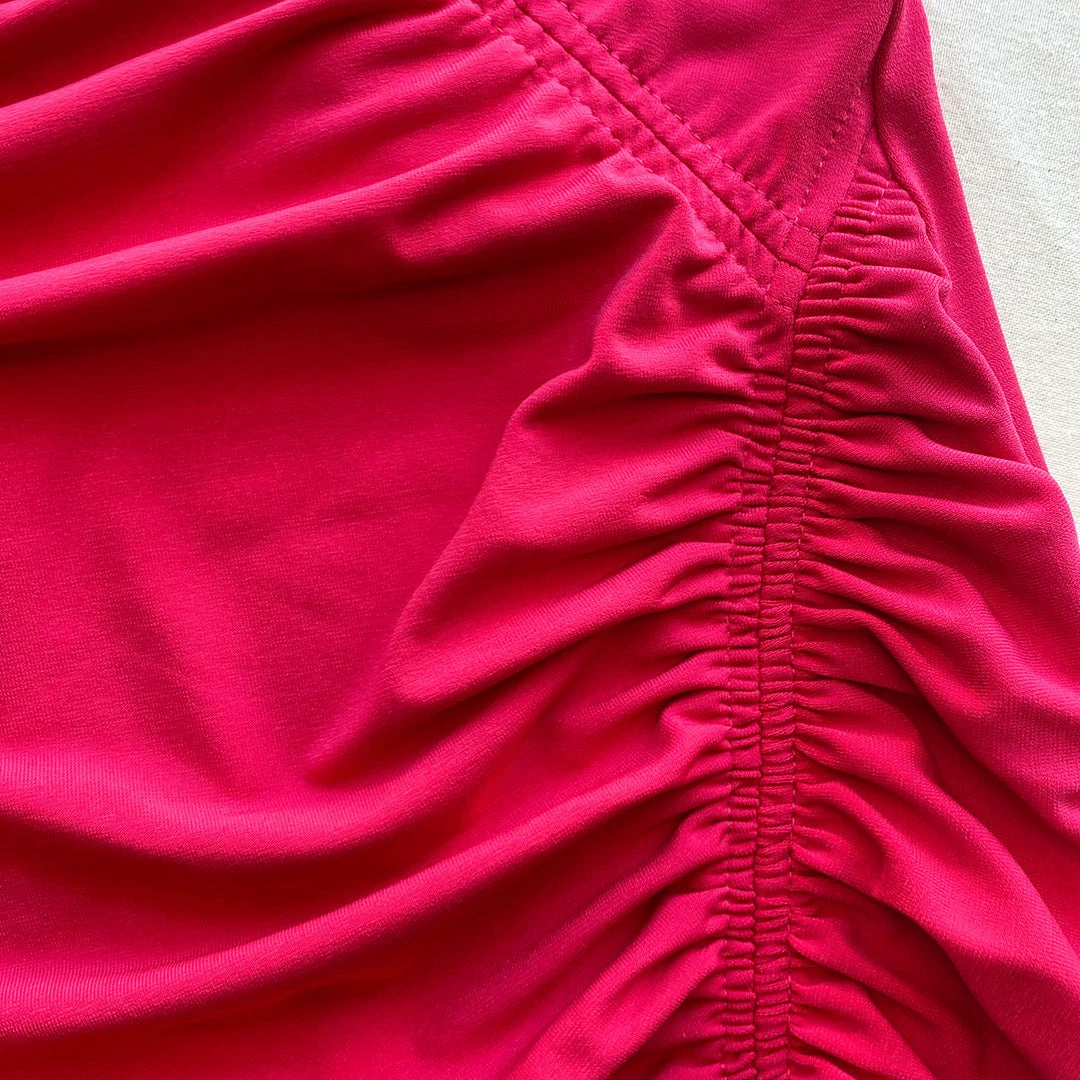 Self-portrait Fuchsia Jersey Gathered Asymmetric Mini Dress READY TO WEAR