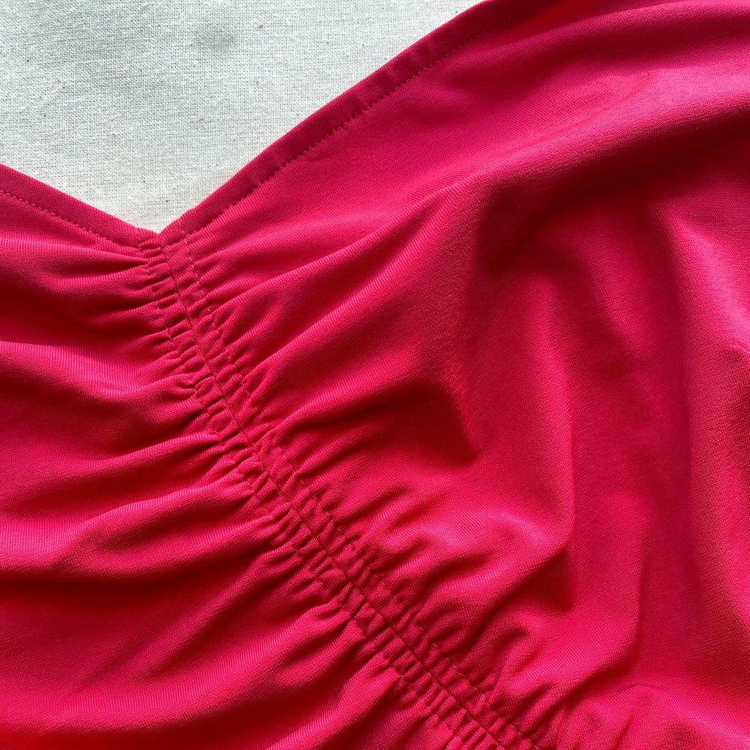 Self-portrait Fuchsia Jersey Gathered Asymmetric Mini Dress READY TO WEAR