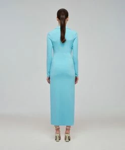 Self-portrait Tropical Blue Jersey Gathered Midi Dress READY TO WEAR
