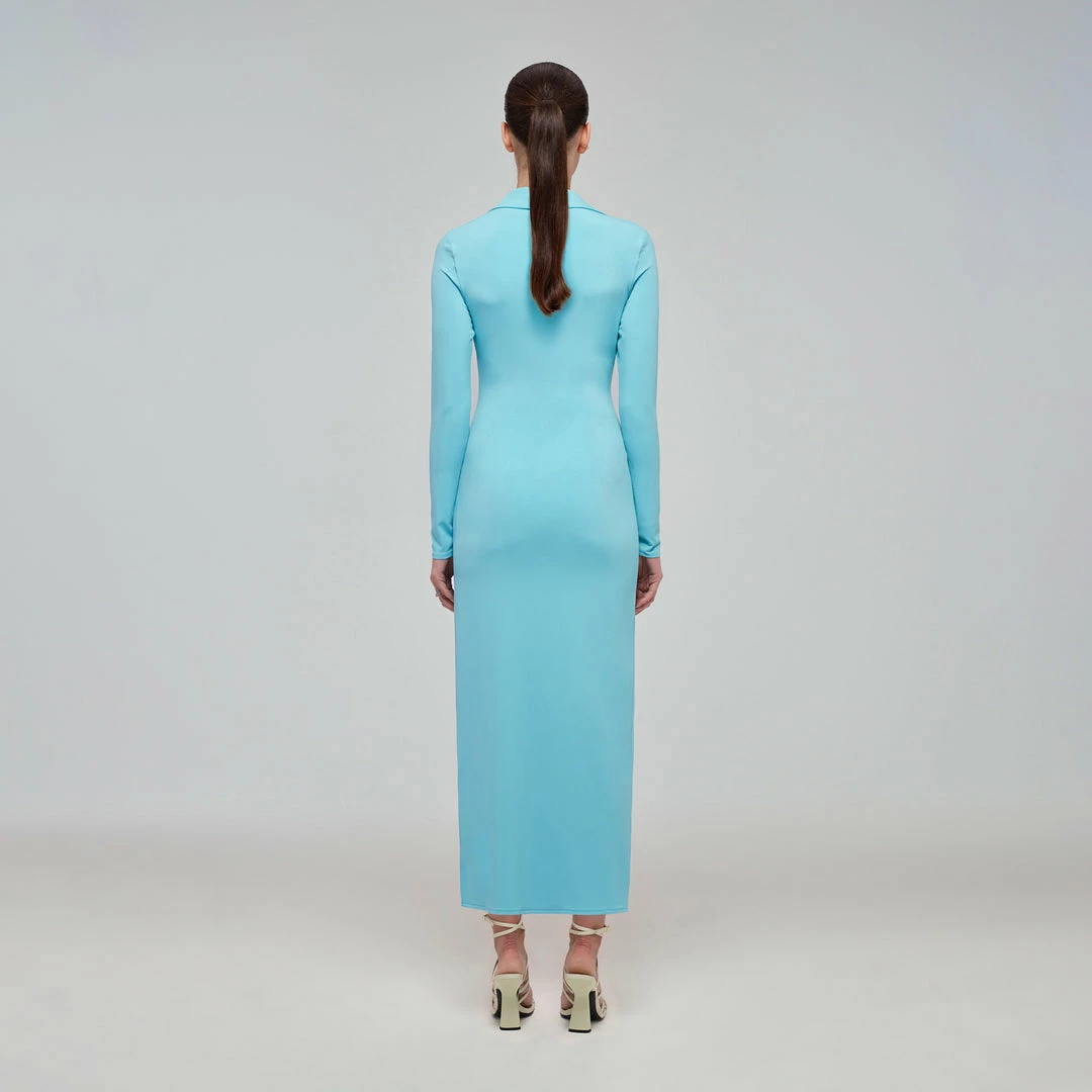 Self-portrait Tropical Blue Jersey Gathered Midi Dress READY TO WEAR