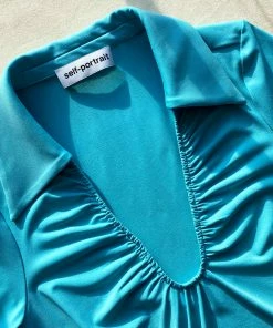 Self-portrait Tropical Blue Jersey Gathered Midi Dress READY TO WEAR