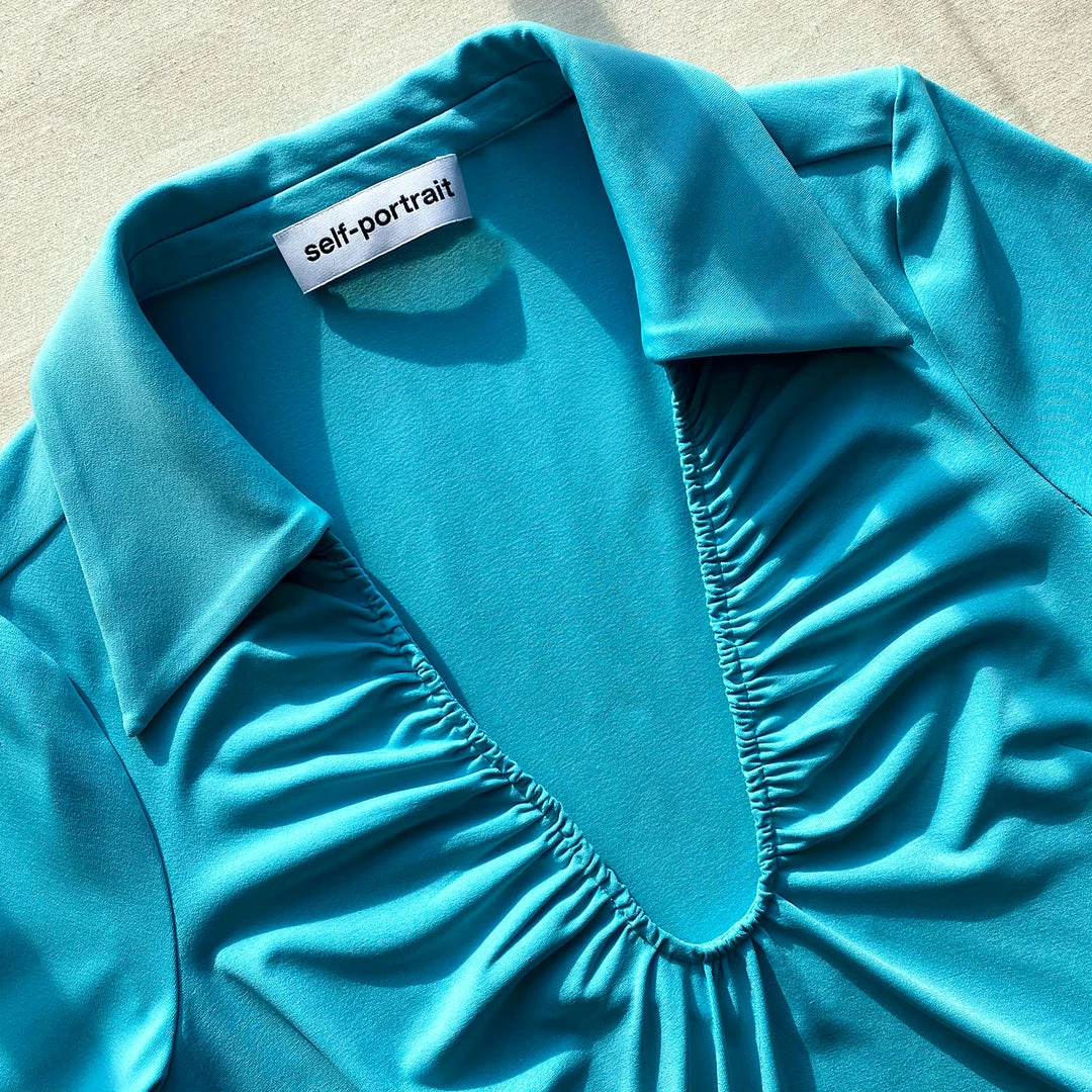 Self-portrait Tropical Blue Jersey Gathered Midi Dress READY TO WEAR