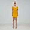 Self-portrait Canary Yellow Jersey Off-Shoulder Mini Dress