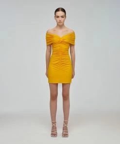 Self-portrait Canary Yellow Jersey Off-Shoulder Mini Dress